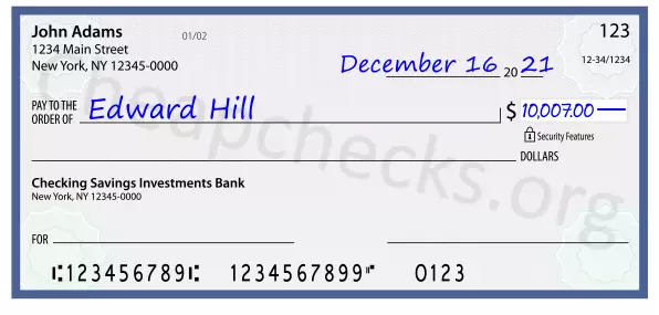 10007.00 dollars written on a check