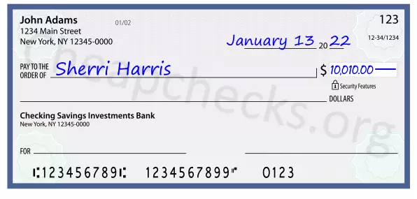 10010.00 dollars written on a check