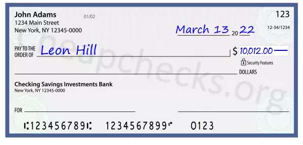 10012.00 dollars written on a check