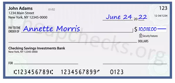 10018.00 dollars written on a check