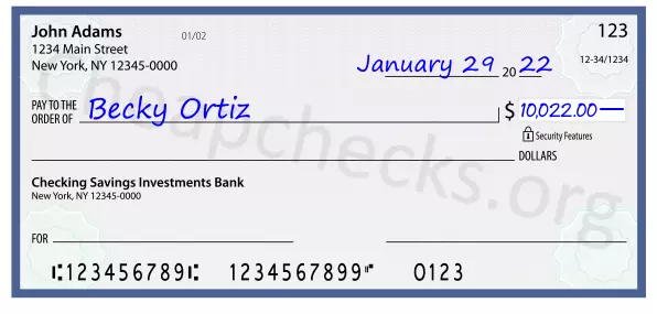 10022.00 dollars written on a check