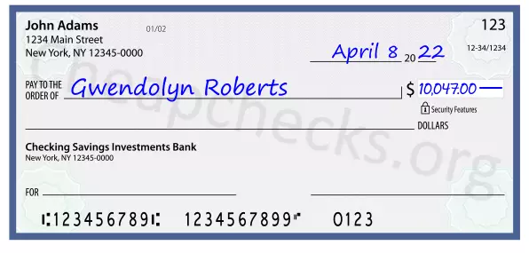 10047.00 dollars written on a check