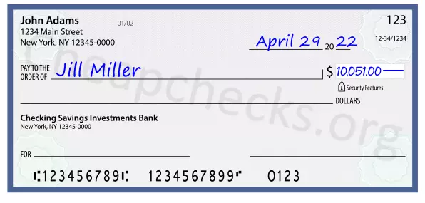 10051.00 dollars written on a check