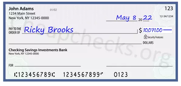 10071.00 dollars written on a check