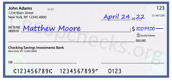 10079.00 dollars written on a check