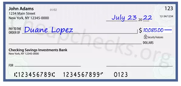 10085.00 dollars written on a check