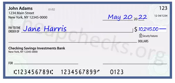 10245.00 dollars written on a check