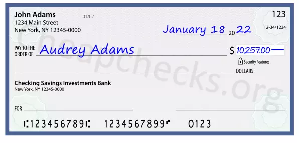 10257.00 dollars written on a check