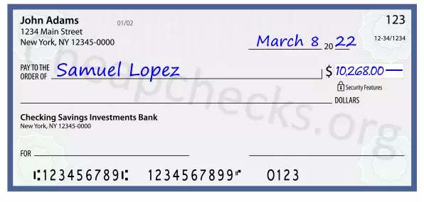 10268.00 dollars written on a check