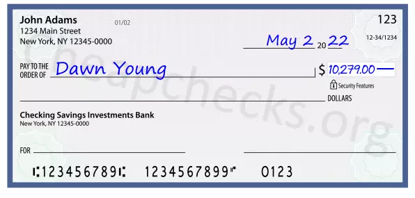 10279.00 dollars written on a check