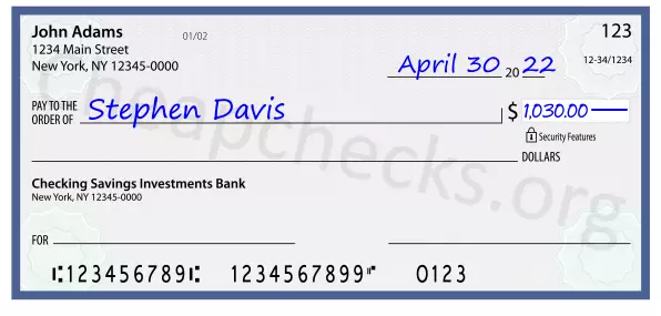 1030.00 dollars written on a check