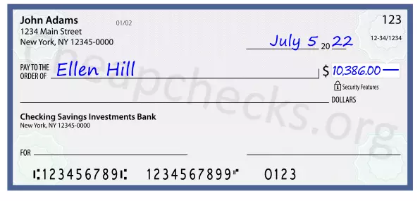 10386.00 dollars written on a check