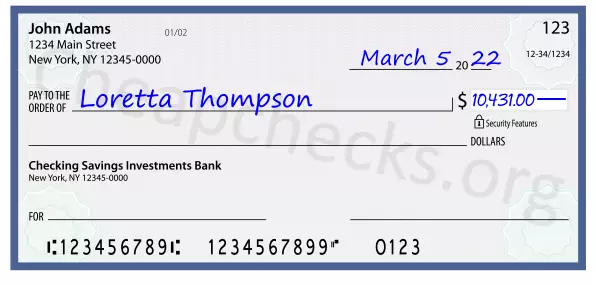 10431.00 dollars written on a check