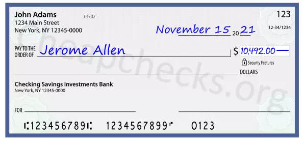 10492.00 dollars written on a check