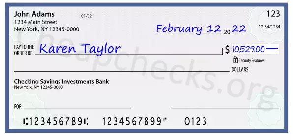 10529.00 dollars written on a check