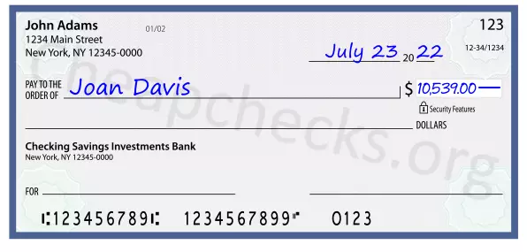 10539.00 dollars written on a check