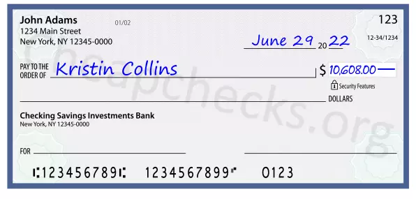 10608.00 dollars written on a check