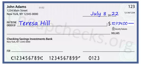 10734.00 dollars written on a check