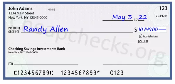 10749.00 dollars written on a check