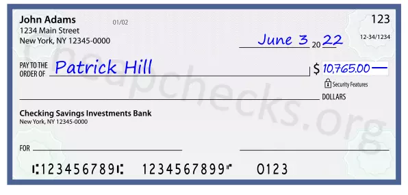 10765.00 dollars written on a check