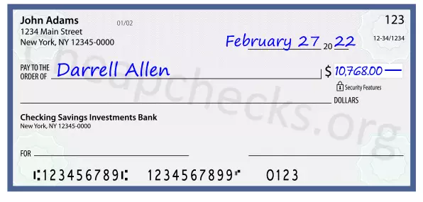 10768.00 dollars written on a check