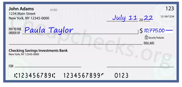 10775.00 dollars written on a check