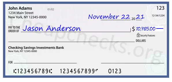 10785.00 dollars written on a check