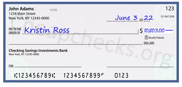 10803.00 dollars written on a check