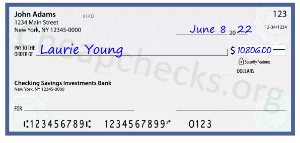 10806.00 dollars written on a check