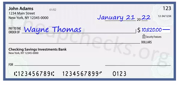 10820.00 dollars written on a check