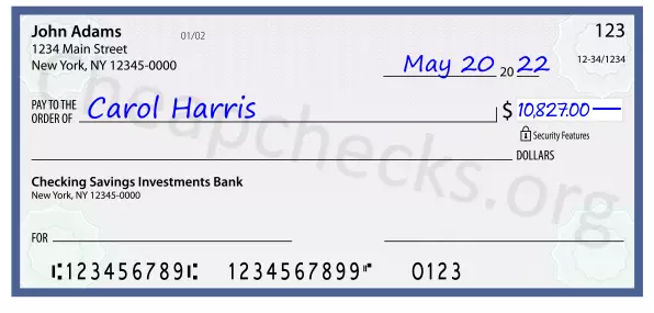 10827.00 dollars written on a check