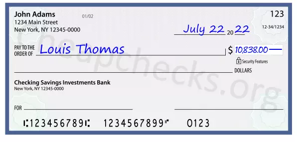 10838.00 dollars written on a check