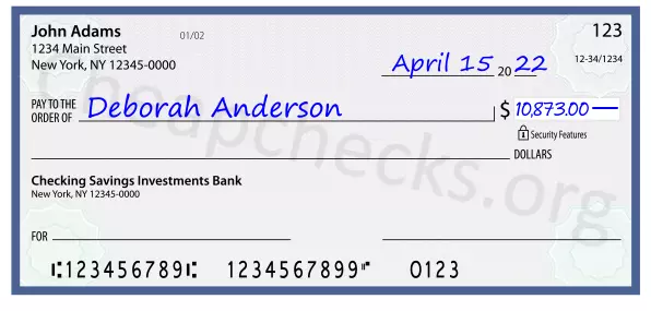 10873.00 dollars written on a check