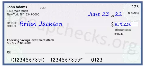 10952.00 dollars written on a check