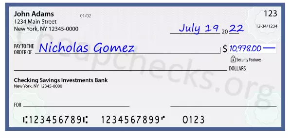 10978.00 dollars written on a check