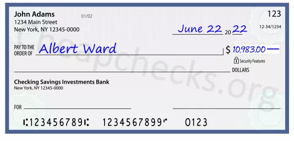 10983.00 dollars written on a check