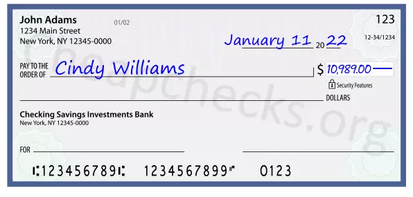 10989.00 dollars written on a check