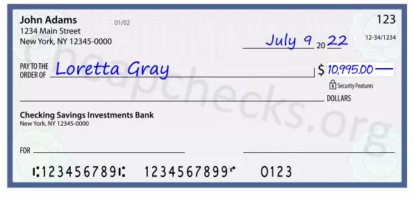 10995.00 dollars written on a check