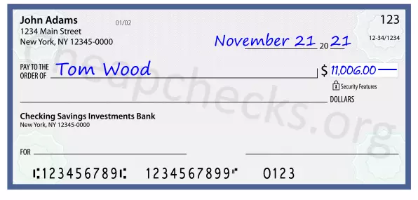 11006.00 dollars written on a check