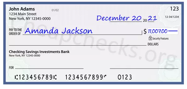 11007.00 dollars written on a check