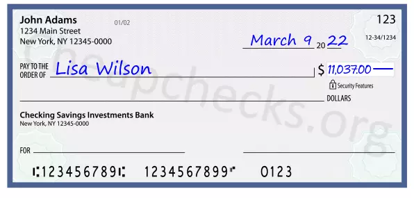 11037.00 dollars written on a check