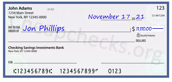 11110.00 dollars written on a check