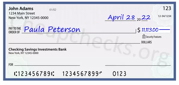 11113.00 dollars written on a check