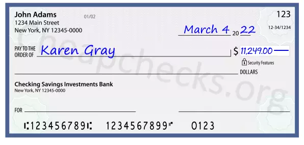 11249.00 dollars written on a check