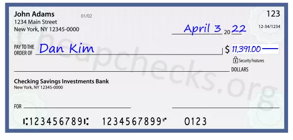 11391.00 dollars written on a check