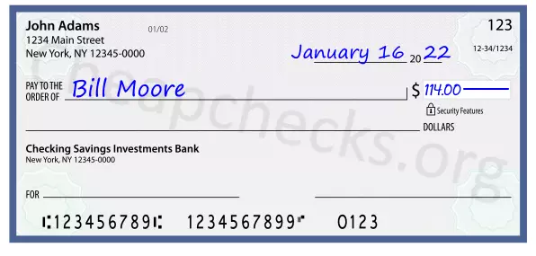 114.00 dollars written on a check