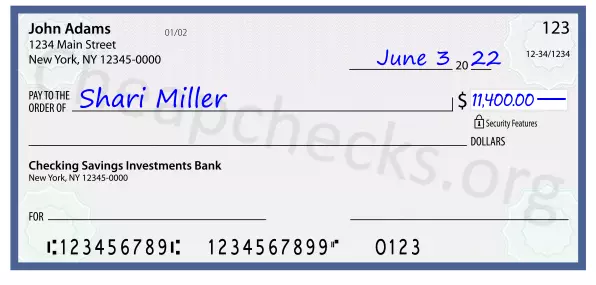 11400.00 dollars written on a check