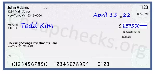 11573.00 dollars written on a check