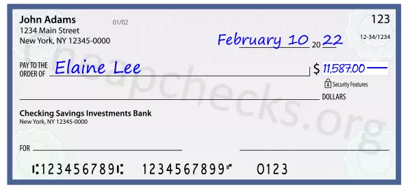 11587.00 dollars written on a check