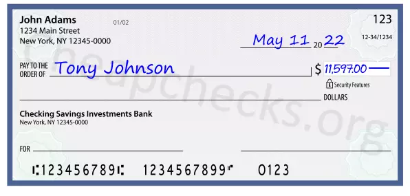 11597.00 dollars written on a check